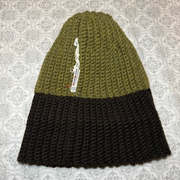 Yves Saint Laurent Olive and Brown Beanie with Blue Pom - Picture 5 of 12